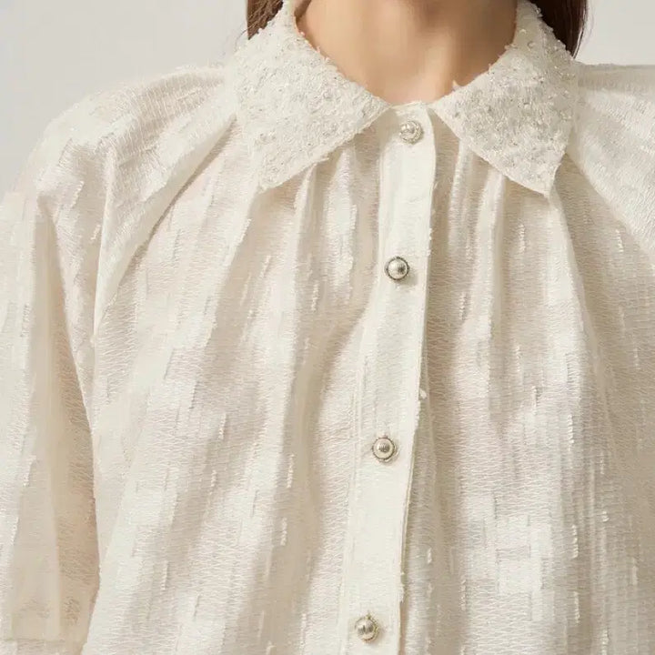 [SOLD OUT] 2025 랑방 실크 비딩 칼라 블라우스 한섬