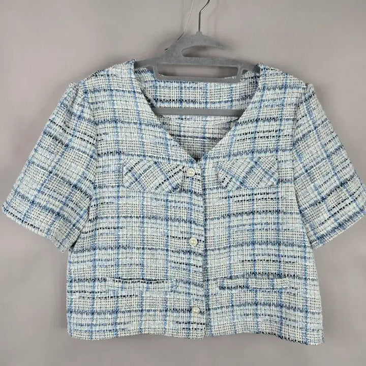 [BUNJANG] F Pearl Button Tweed Crop Short Jacket / [무료배송]여성 F 진주 단추 트위드 반팔 크롭 숏 자켓