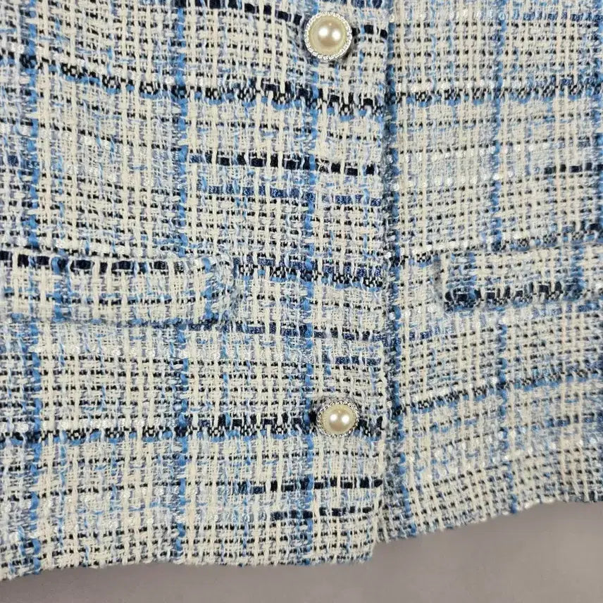 [BUNJANG] F Pearl Button Tweed Crop Short Jacket / [무료배송]여성 F 진주 단추 트위드 반팔 크롭 숏 자켓
