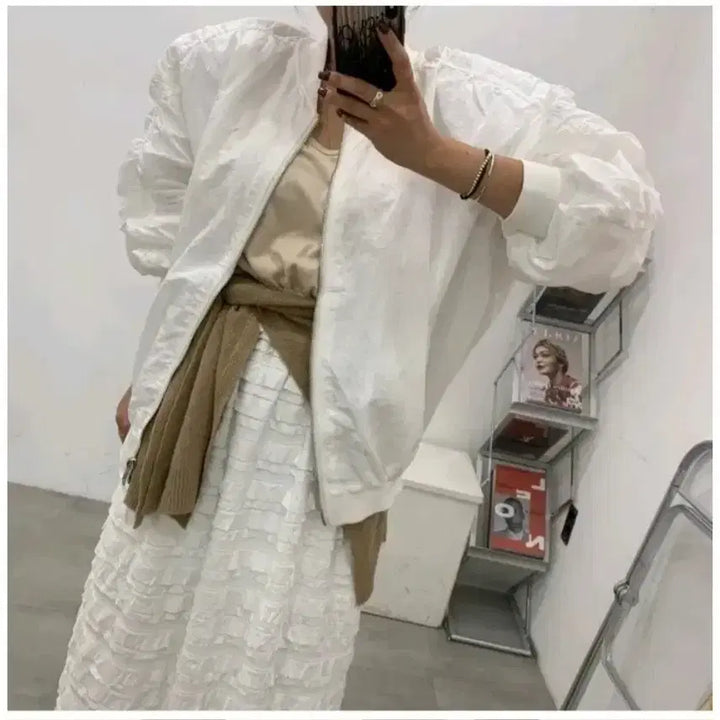 [BUNJANG] Bel 201 Mood Bomber Jacket - Ivory, Free Size / 벨201 무드 항공점퍼 - 아이보리,프리