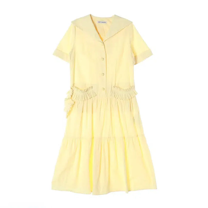 [BUNJANG] Lucky Chouette Sailor Collar Frill Long Dress / 럭키슈에뜨 23SS 세일러 칼라 프릴 디테일 롱 원피스