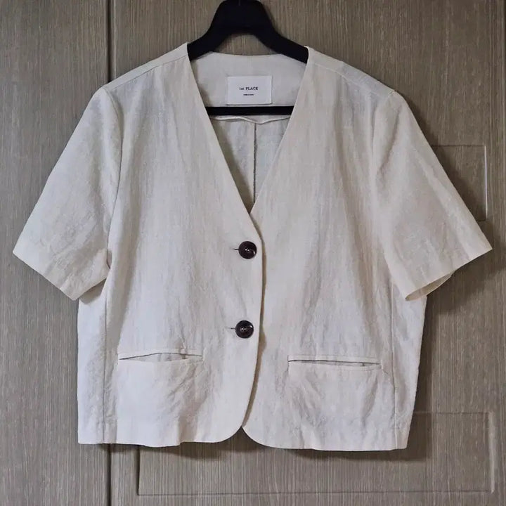[BUNJANG] 1st PLACE Ivory Linen Short-Sleeve Jacket (M) / 1st PLACE 아이보리 반팔 자켓 M