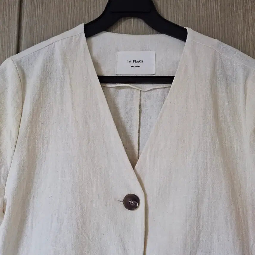 [BUNJANG] 1st PLACE Ivory Linen Short-Sleeve Jacket (M) / 1st PLACE 아이보리 반팔 자켓 M