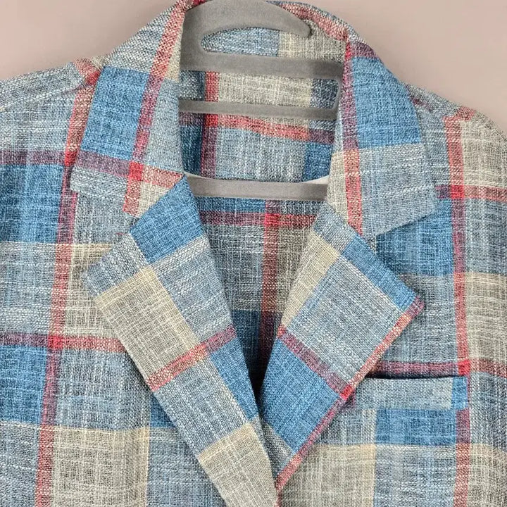 [SOLD OUT] [무료배송]여성 F 루즈핏 린넨 느낌 체크 반팔 숏 크롭 자켓 빅사이즈