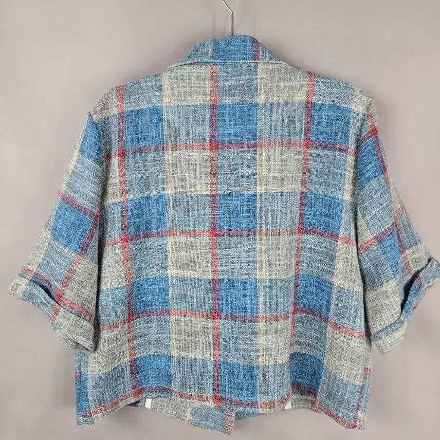 [SOLD OUT] [무료배송]여성 F 루즈핏 린넨 느낌 체크 반팔 숏 크롭 자켓 빅사이즈