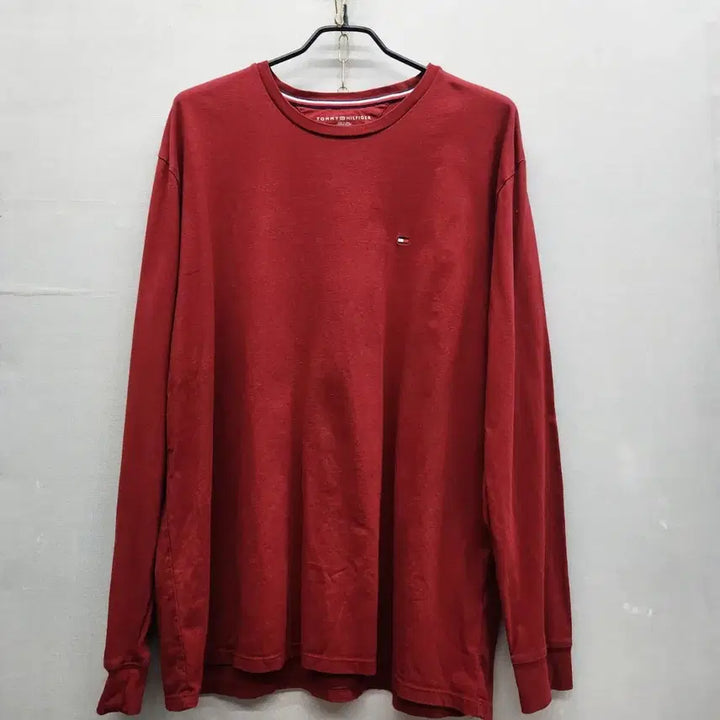 [BUNJANG] Tommy Hilfiger Logo Burgundy Long Sleeve Shirt XL / 타미힐피거 로고 버건디 롱슬리브 긴팔 XL(XL)