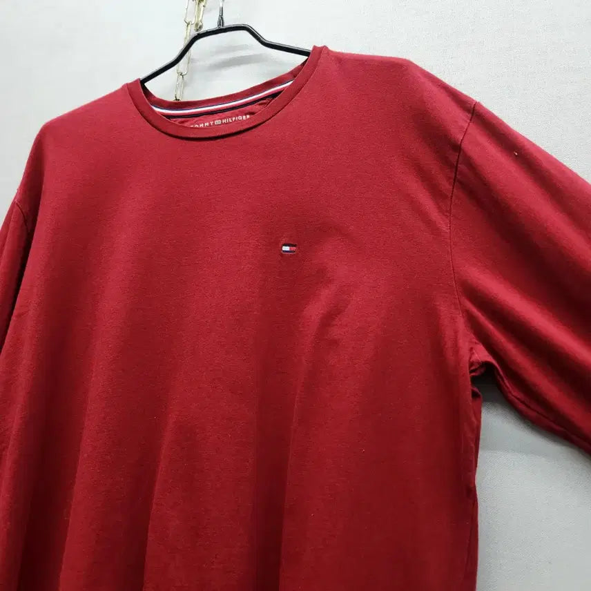 [BUNJANG] Tommy Hilfiger Logo Burgundy Long Sleeve Shirt XL / 타미힐피거 로고 버건디 롱슬리브 긴팔 XL(XL)