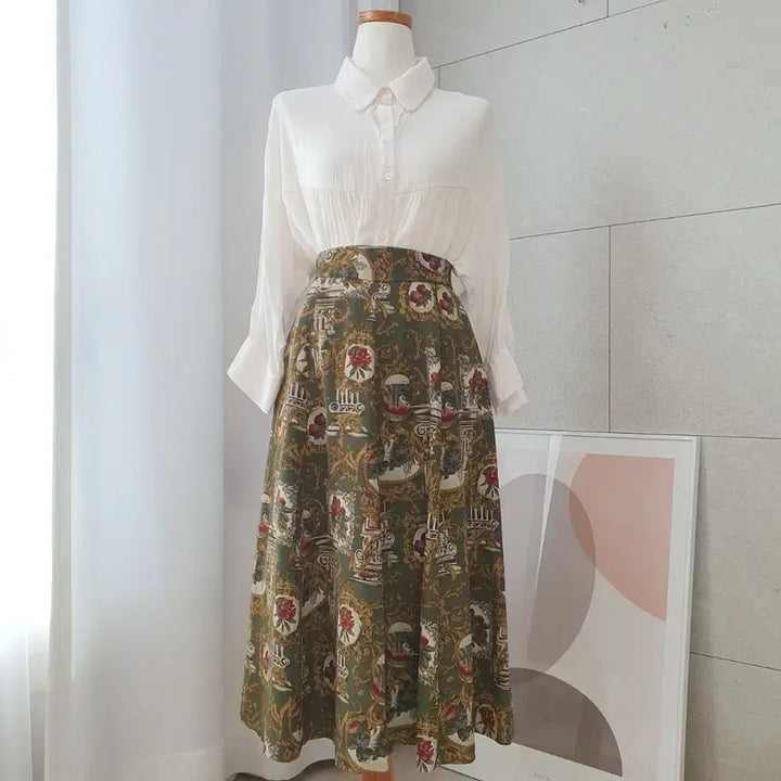 [BUNJANG] Vintage Antique Painting Pattern Long Skirt / 일본빈티지 앤틱무드 명화패턴 롱스커트