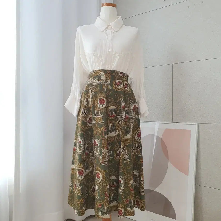 [BUNJANG] Vintage Antique Painting Pattern Long Skirt / 일본빈티지 앤틱무드 명화패턴 롱스커트