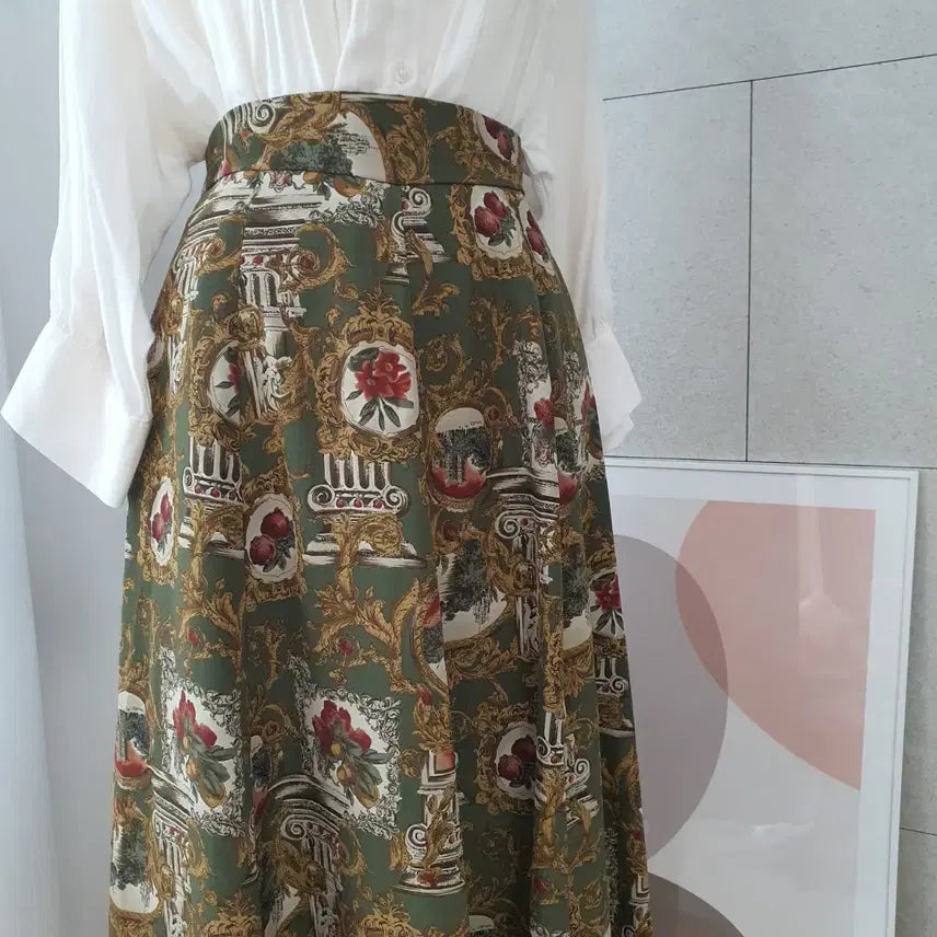[BUNJANG] Vintage Antique Painting Pattern Long Skirt / 일본빈티지 앤틱무드 명화패턴 롱스커트