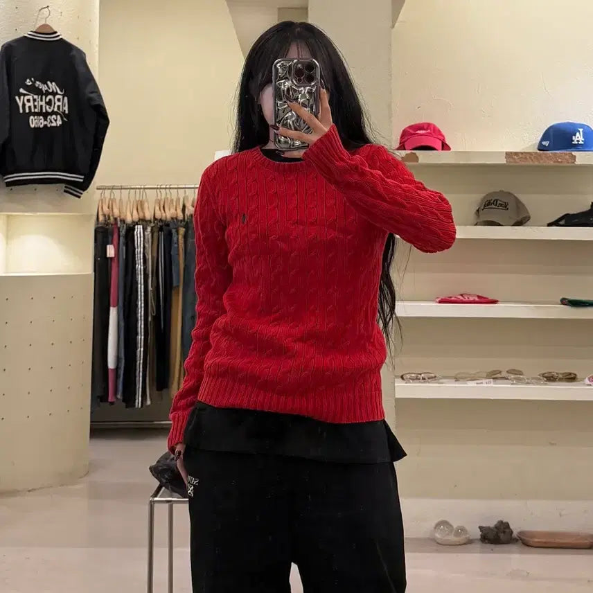 [BUNJANG] Polo Ralph Lauren Cable Knit Sweater Red / 폴로랄프로렌 케이블 니트 스웨터 레드 U1552