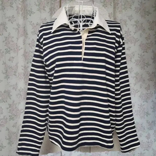 [BUNJANG] Striped Collar T-shirt / 고퀄 스트라이프 카라 티셔츠