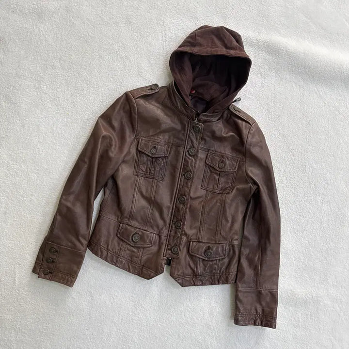 [BUNJANG] 66 Vintage Lambskin Hooded Jacket / 66 빈티지 양가죽 후드 자켓 0413T