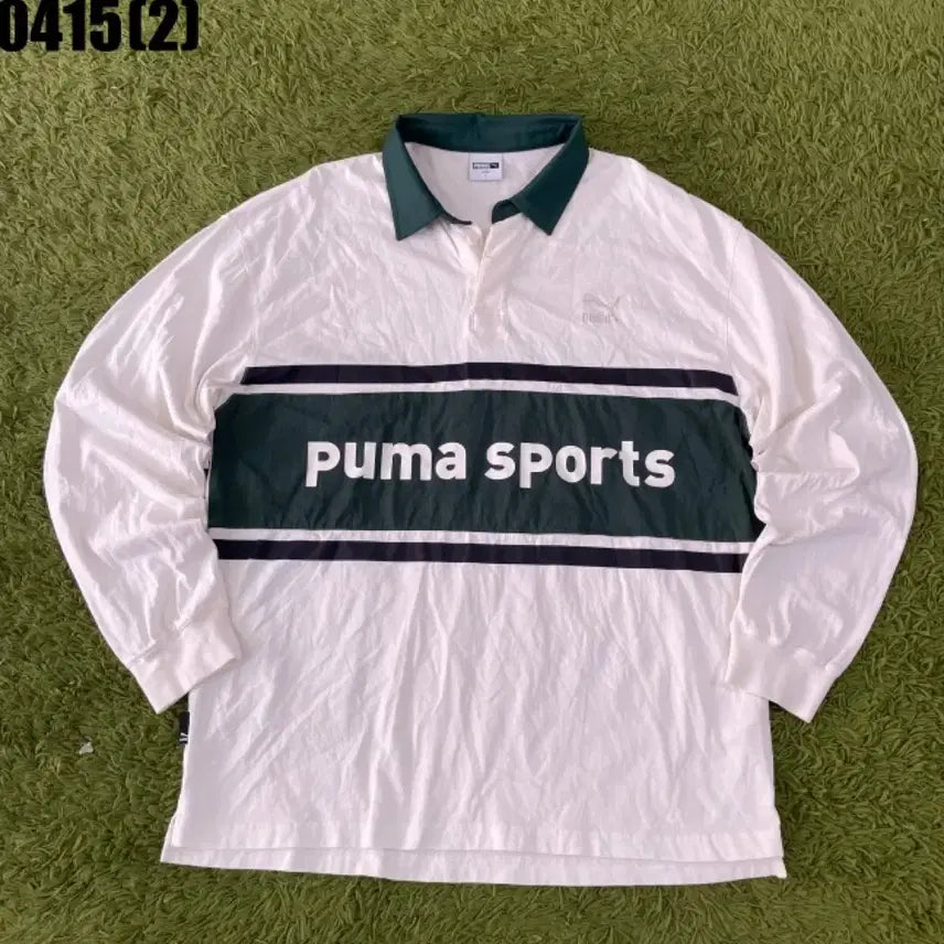 [BUNJANG] Puma Rugby Long Sleeve T-shirt / 푸마 럭비티 긴팔 화이트/그린