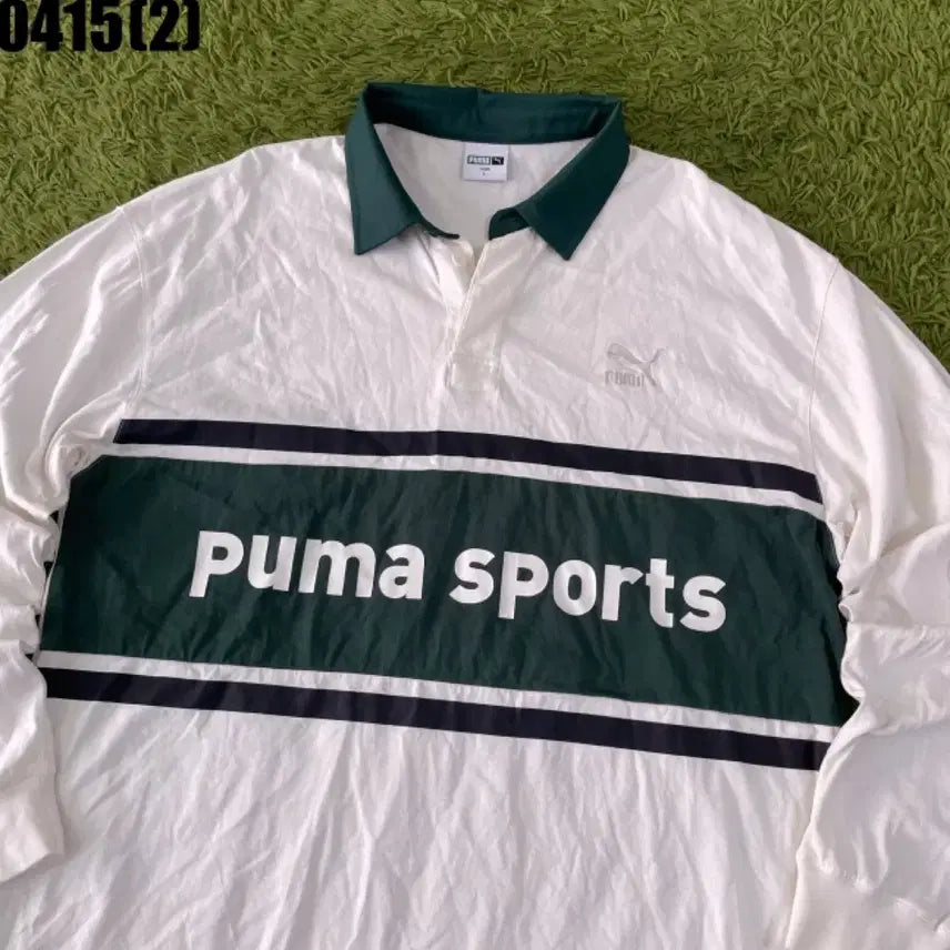 [BUNJANG] Puma Rugby Long Sleeve T-shirt / 푸마 럭비티 긴팔 화이트/그린