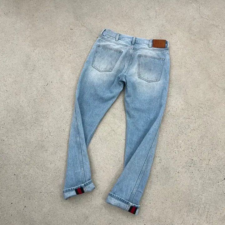 [BUNJANG] Gucci Web Stripe Tapered Denim Pants / 구찌 웹 스트라이프 테이퍼드 데님 팬츠
