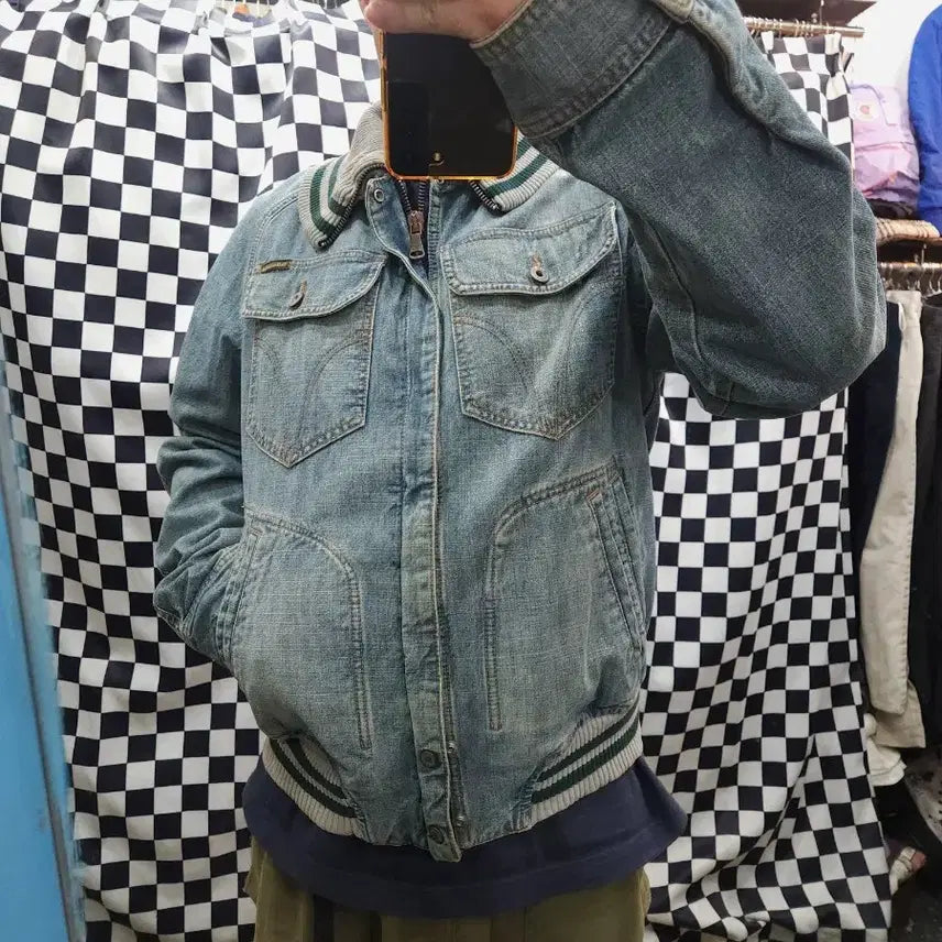 [BUNJANG] Dolce &amp; Gabbana Denim Bomber Jacket / 돌체엔가바나 빅자수로고 데님 보머 자켓