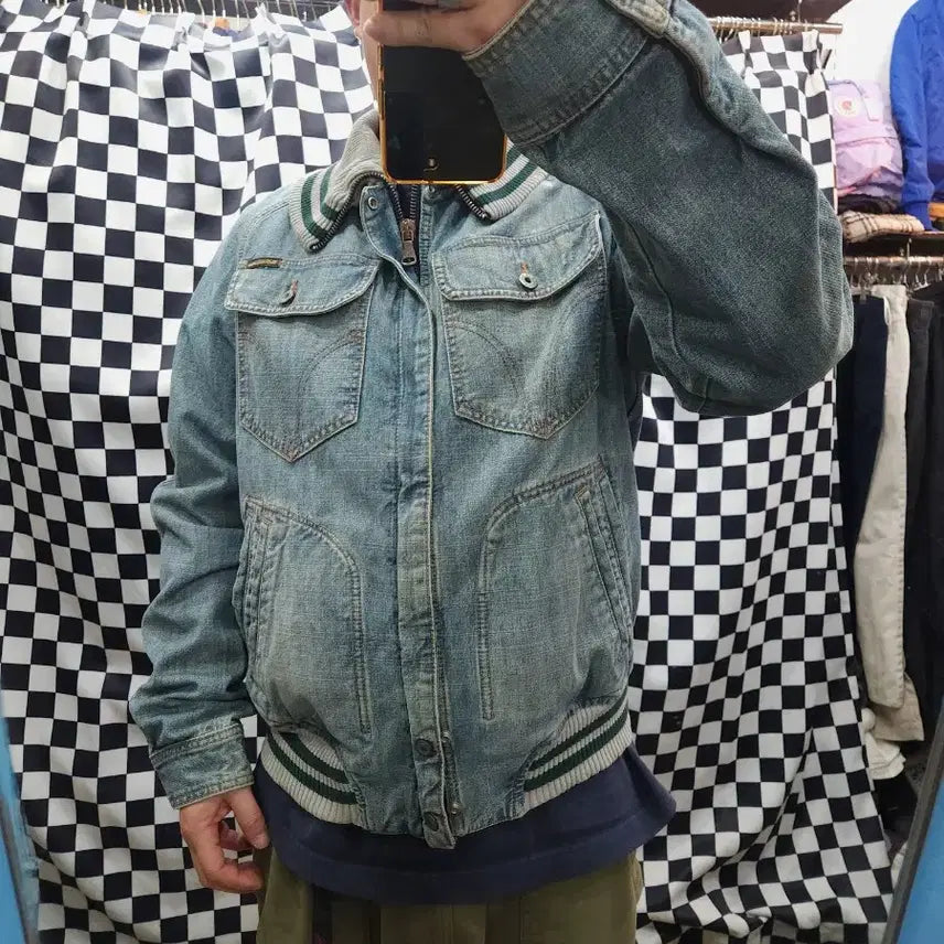 [BUNJANG] Dolce &amp; Gabbana Denim Bomber Jacket / 돌체엔가바나 빅자수로고 데님 보머 자켓