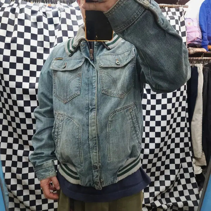 [BUNJANG] Dolce &amp; Gabbana Denim Bomber Jacket / 돌체엔가바나 빅자수로고 데님 보머 자켓