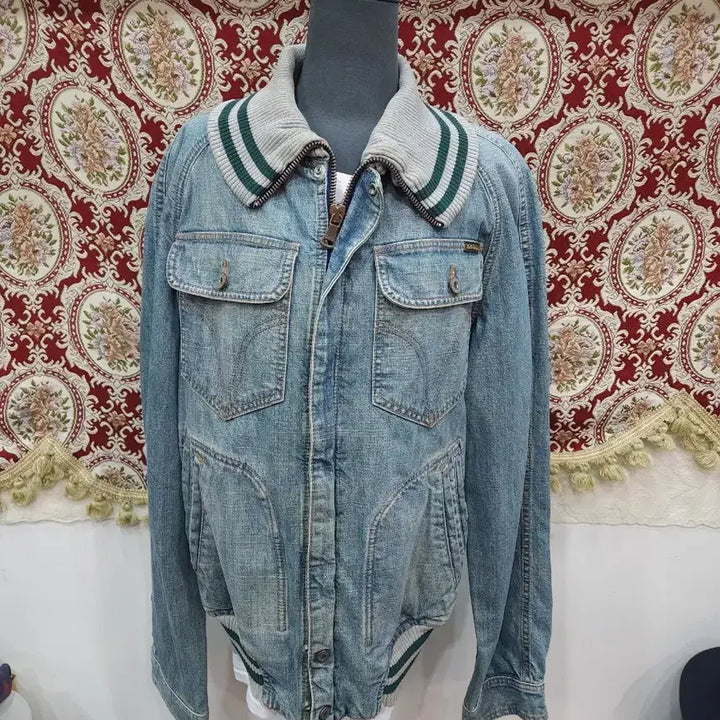 [BUNJANG] Dolce &amp; Gabbana Denim Bomber Jacket / 돌체엔가바나 빅자수로고 데님 보머 자켓