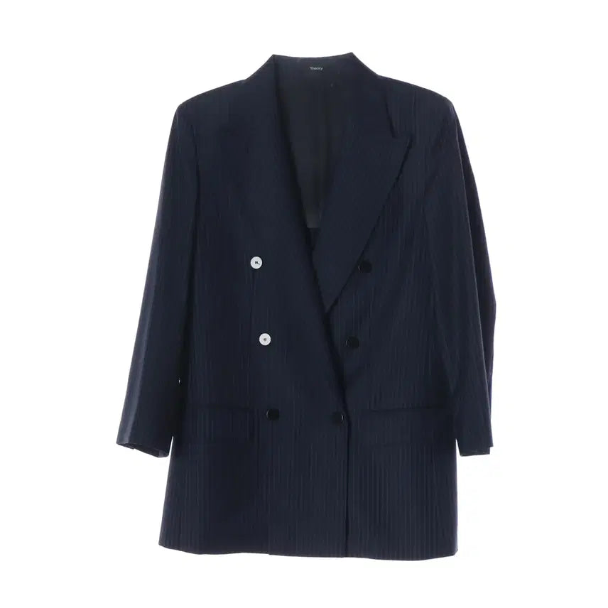 [BUNJANG] Theory Striped Virgin Wool Double-Breasted Jacket / 띠어리 스트라이프 버진 울 100% 더블 브레스트 재킷