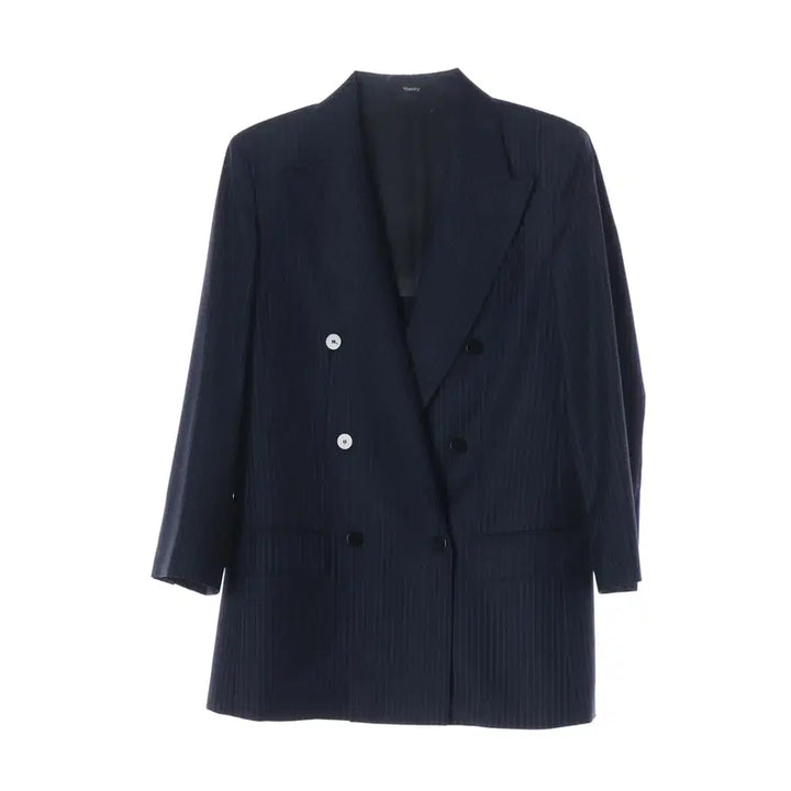 [BUNJANG] Theory Striped Virgin Wool Double-Breasted Jacket / 띠어리 스트라이프 버진 울 100% 더블 브레스트 재킷