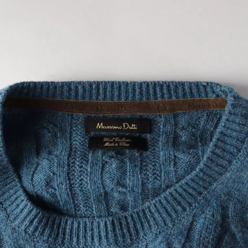[BUNJANG] Massimo Dutti Cable Knit Wool Cashmere Round Sweater Blue / 마시모두띠 케이블 니트 울 캐시미어 라운드 스웨터 블루