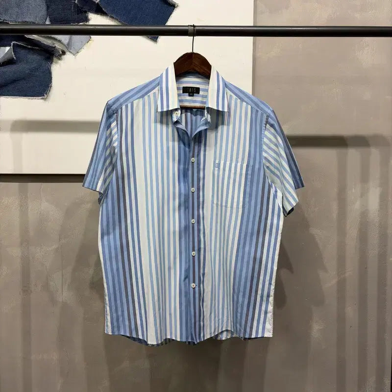 [BUNJANG] Daks Classic Pocket Stripe Short Sleeve Shirt / (105) 닥스 캐주얼 클래식 포켓 스트라이프 반팔셔츠 남방