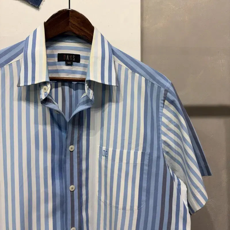 [BUNJANG] Daks Classic Pocket Stripe Short Sleeve Shirt / (105) 닥스 캐주얼 클래식 포켓 스트라이프 반팔셔츠 남방