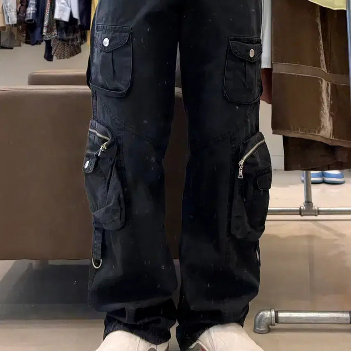 [BUNJANG] Sisley Multi-Pocket Cargo Pants Black / 시슬리 멀티포켓 카고 팬츠 블랙
