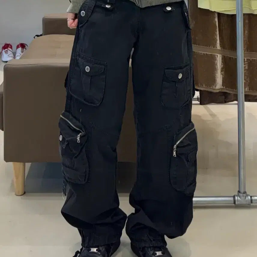 [BUNJANG] Sisley Multi-Pocket Cargo Pants Black / 시슬리 멀티포켓 카고 팬츠 블랙