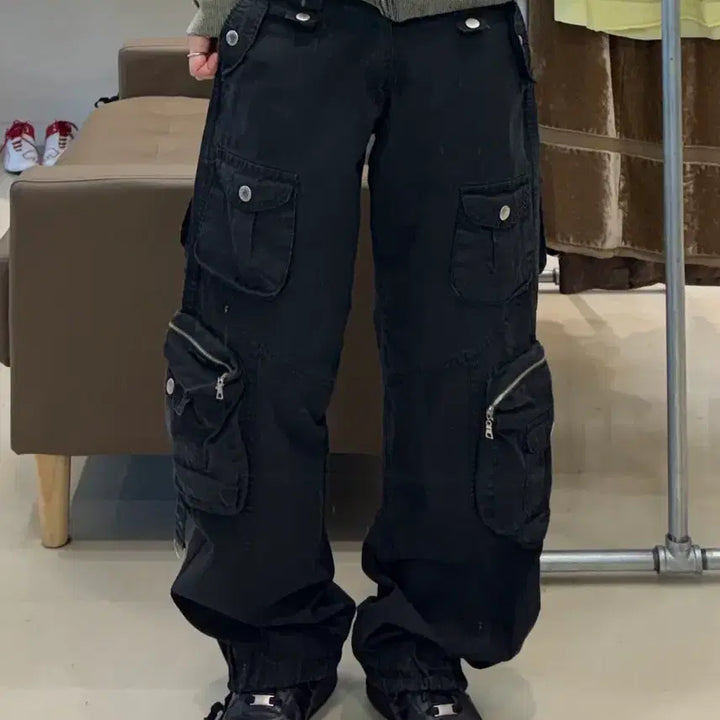 [BUNJANG] Sisley Multi-Pocket Cargo Pants Black / 시슬리 멀티포켓 카고 팬츠 블랙