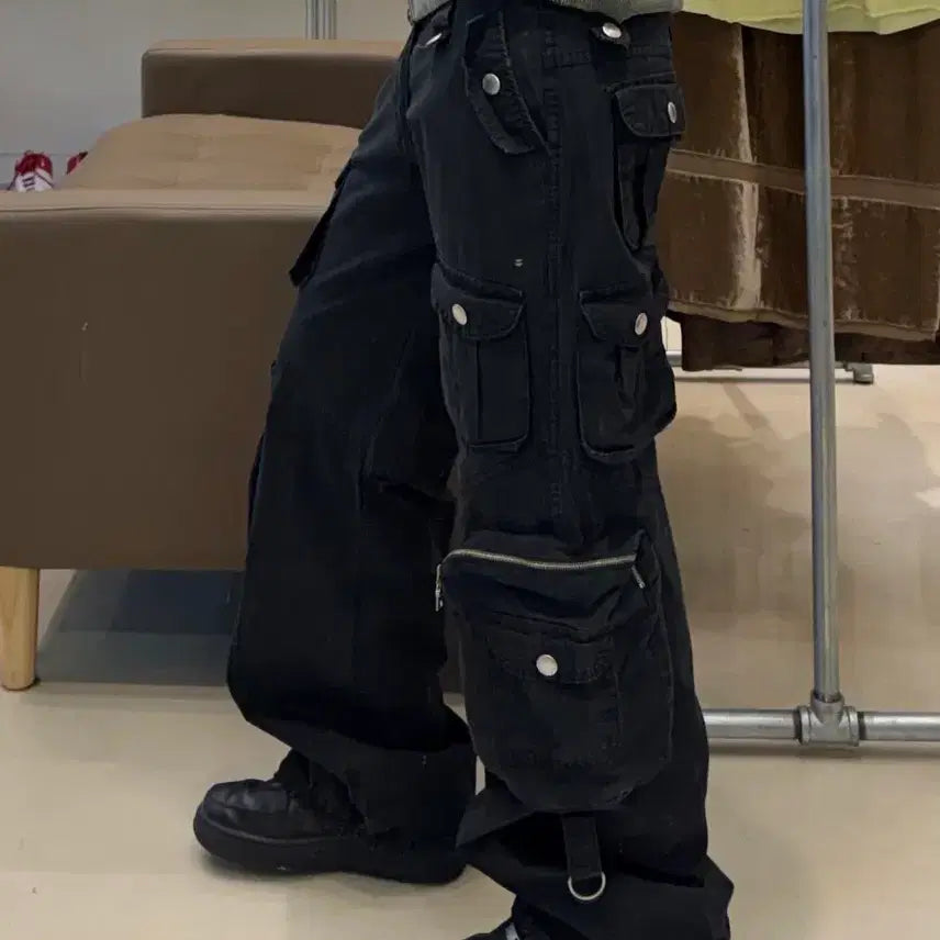[BUNJANG] Sisley Multi-Pocket Cargo Pants Black / 시슬리 멀티포켓 카고 팬츠 블랙