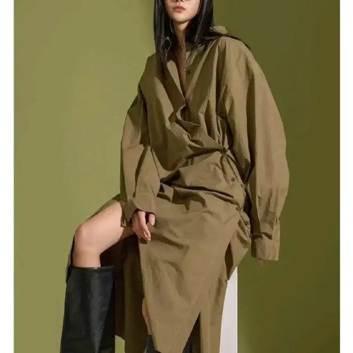 [SOLD OUT] 딘트 셔츠 롱 투웨이 원피스 - 블랙