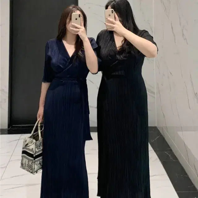 [SOLD OUT] [21% 할인] 플랫퍼 오브 플리츠 랩 롱원피스 네이비