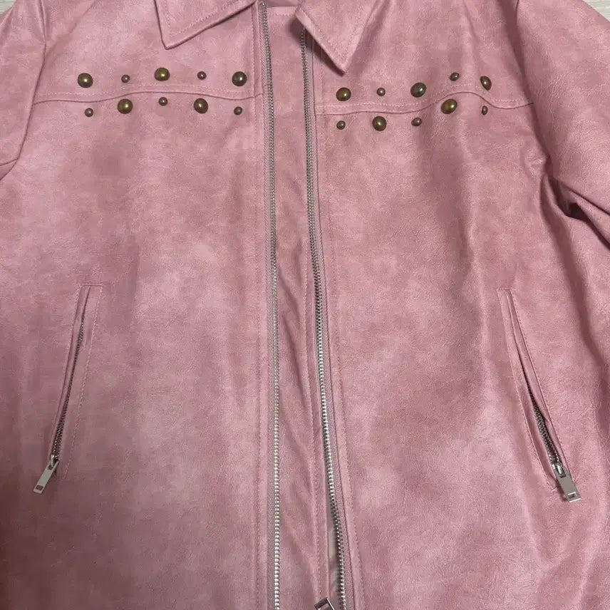 [BUNJANG] Pink Studded Rider Jacket / 새상품) 스터드 핑크 라이더자켓