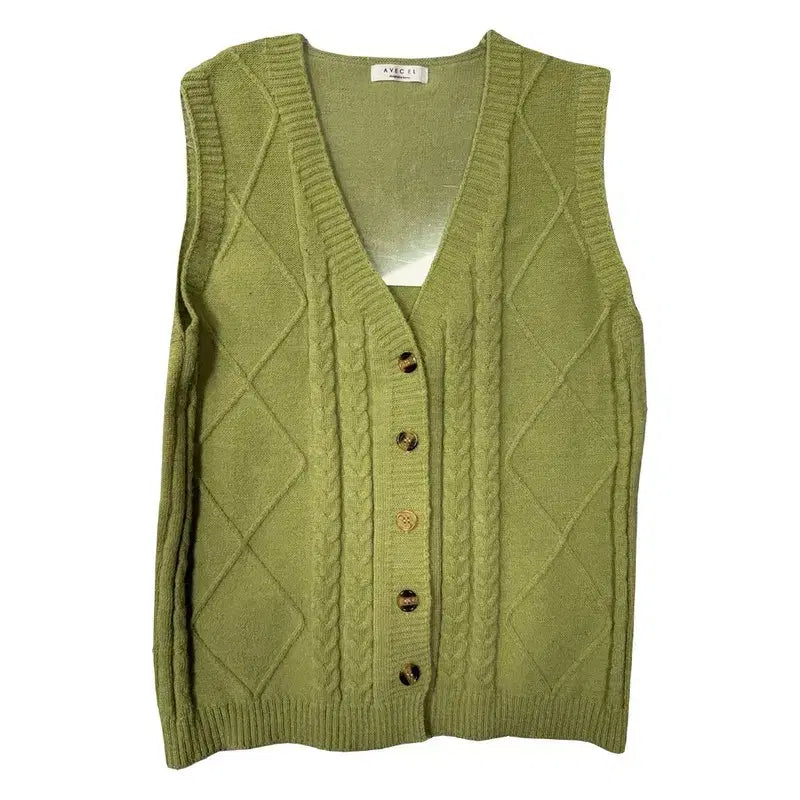 [BUNJANG] Light Green Knit Vest Cardigan M / 라이트 그린 니트 조끼 가디건 M