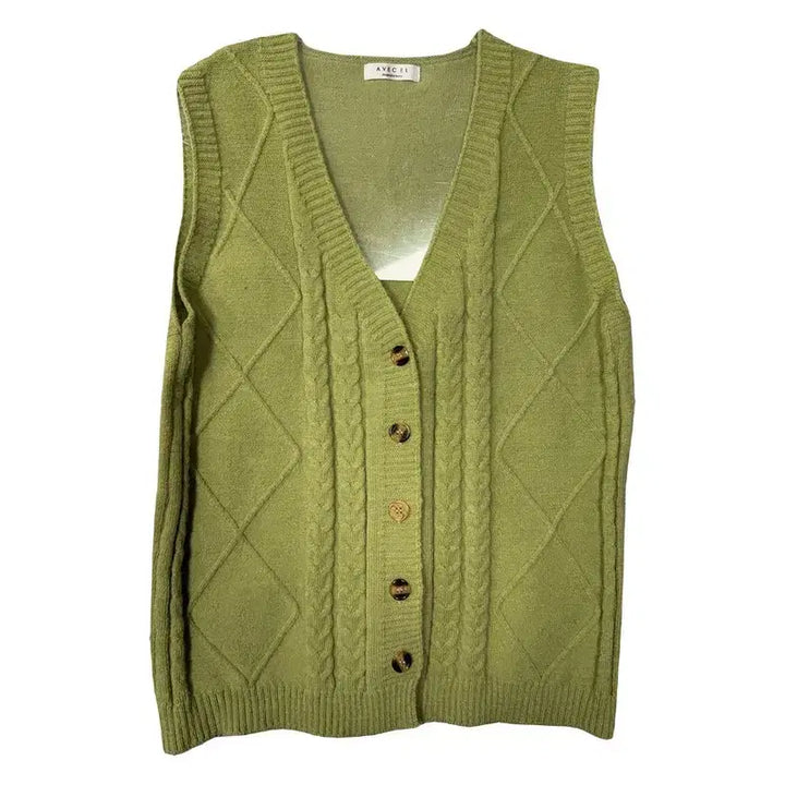 [BUNJANG] Light Green Knit Vest Cardigan M / 라이트 그린 니트 조끼 가디건 M