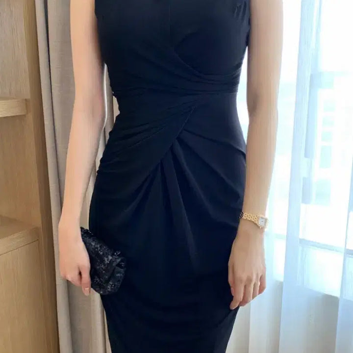 [BUNJANG] Reticella Drape Dress - Black - New / 레티첼라 드레이프 원피스 블랙 새상품
