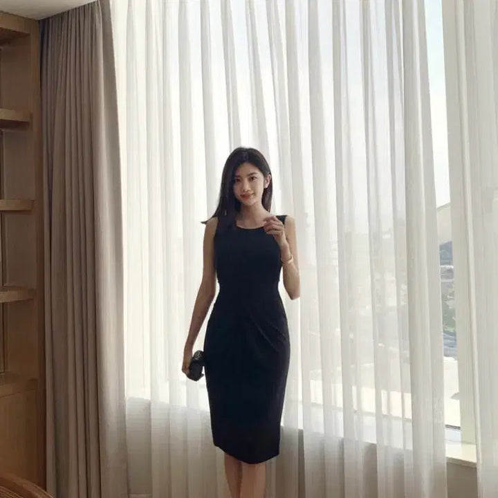 [BUNJANG] Reticella Drape Dress - Black - New / 레티첼라 드레이프 원피스 블랙 새상품