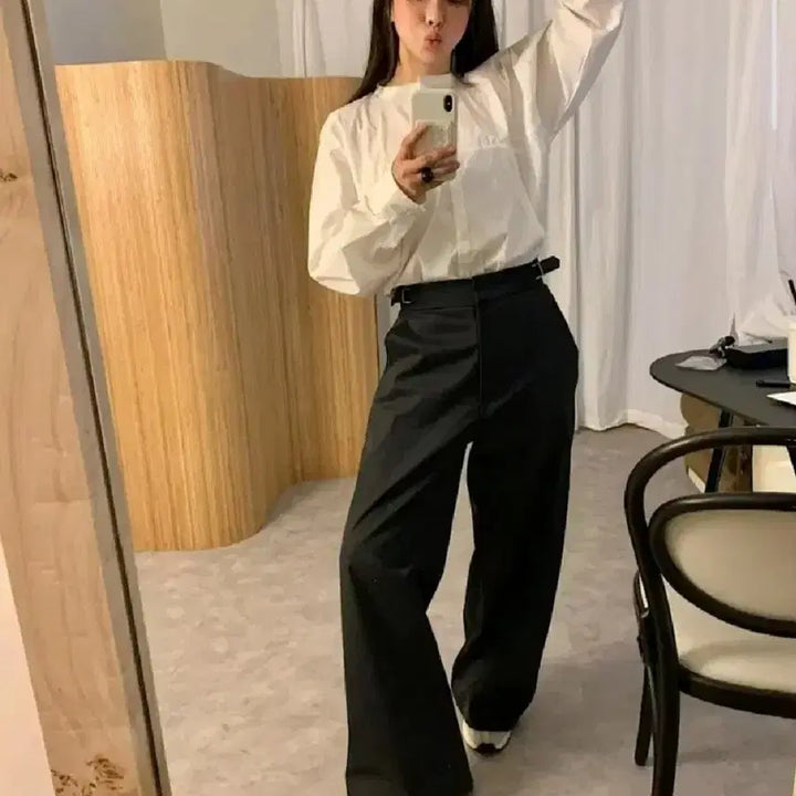 [BUNJANG] Ribbon Tie Ivory Blouse / 리본타이 라운드 셔츠 블라우스 - 아이보리