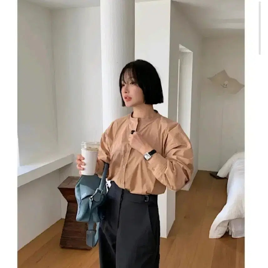 [BUNJANG] Ribbon Tie Ivory Blouse / 리본타이 라운드 셔츠 블라우스 - 아이보리