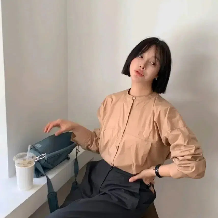[BUNJANG] Ribbon Tie Ivory Blouse / 리본타이 라운드 셔츠 블라우스 - 아이보리