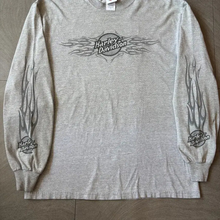[BUNJANG] Harley-Davidson Gray Flame Long Sleeve T-Shirt / 할리데이비슨 미국 생산 그레이 플레임 긴팔 티셔츠 긴팔티