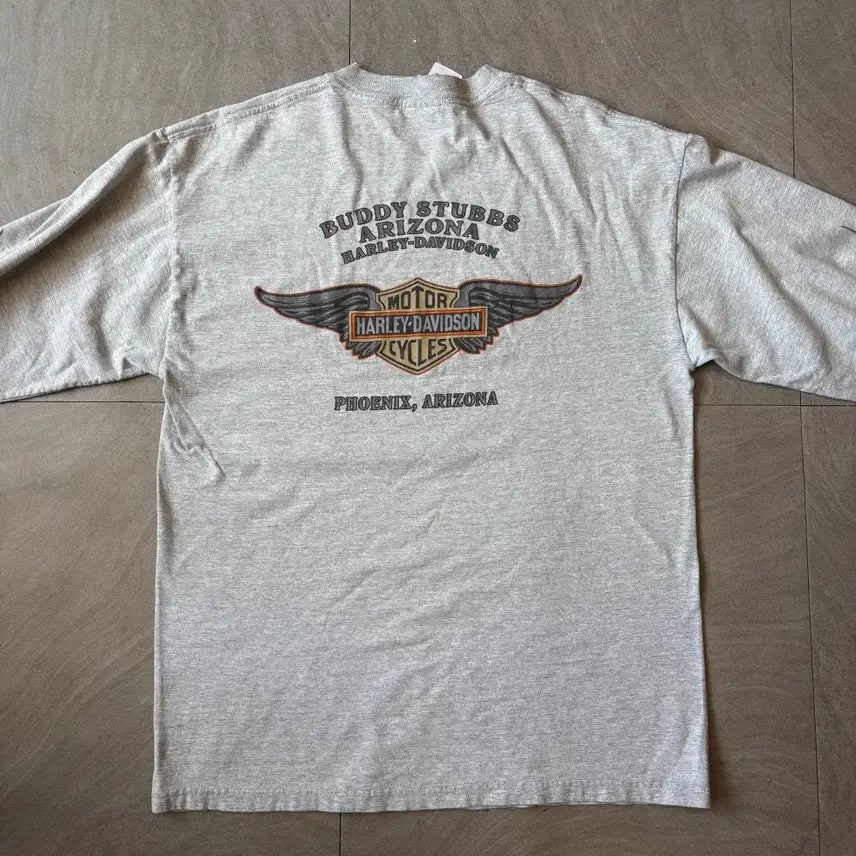 [BUNJANG] Harley-Davidson Gray Flame Long Sleeve T-Shirt / 할리데이비슨 미국 생산 그레이 플레임 긴팔 티셔츠 긴팔티