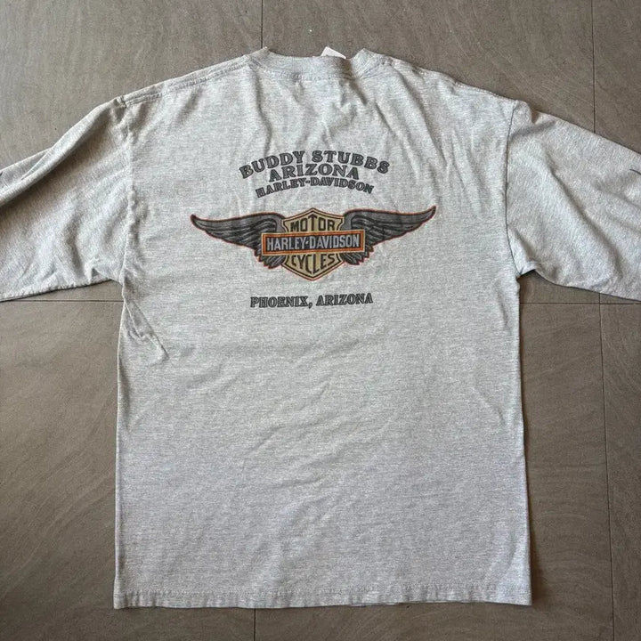 [BUNJANG] Harley-Davidson Gray Flame Long Sleeve T-Shirt / 할리데이비슨 미국 생산 그레이 플레임 긴팔 티셔츠 긴팔티
