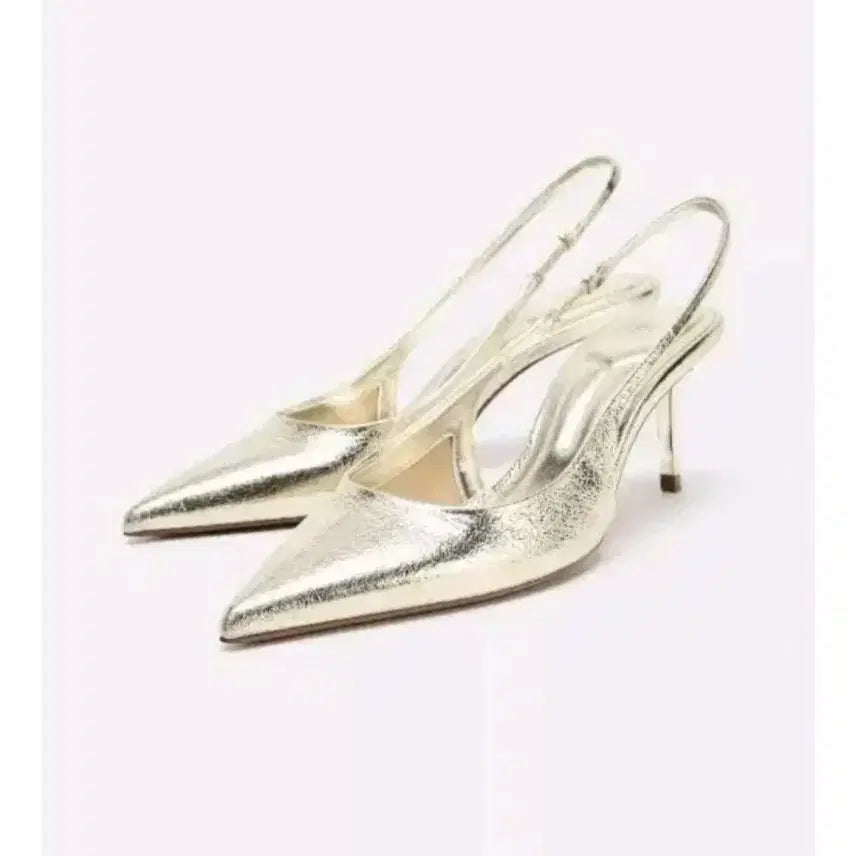 [BUNJANG] ZARA Metallic Slingback Heels - Gold / zara 자라 메탈릭 슬링백 힐 - 골드,38(245)