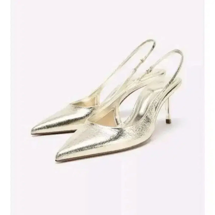[BUNJANG] ZARA Metallic Slingback Heels - Gold / zara 자라 메탈릭 슬링백 힐 - 골드,38(245)