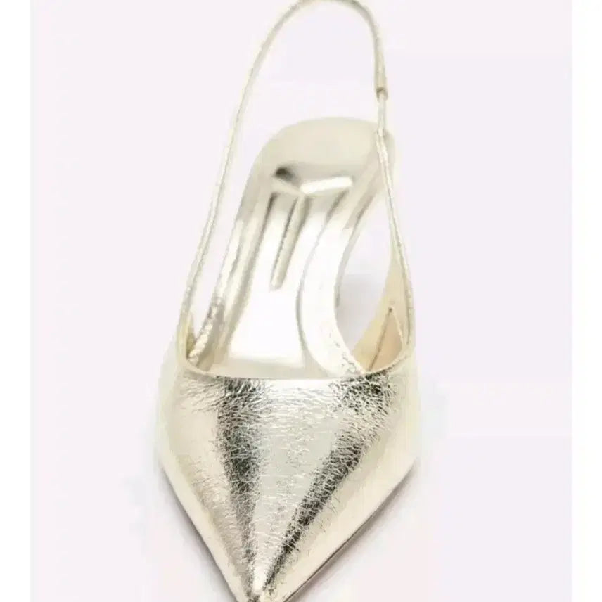 [BUNJANG] ZARA Metallic Slingback Heels - Gold / zara 자라 메탈릭 슬링백 힐 - 골드,38(245)