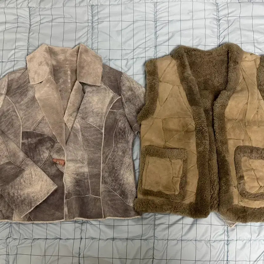 [BUNJANG] Vintage Suede &amp; Fur Vest Bundle / 간절기 무스탕 / 퍼 베스트
